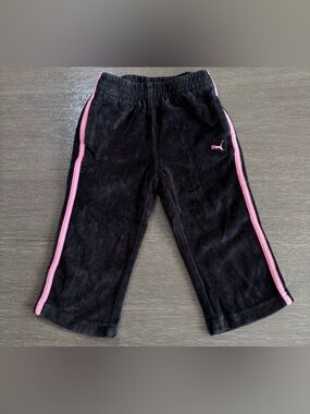 Puma Black Pink Crushed Velvet Velour Joggers Pants Tracksuit 18M